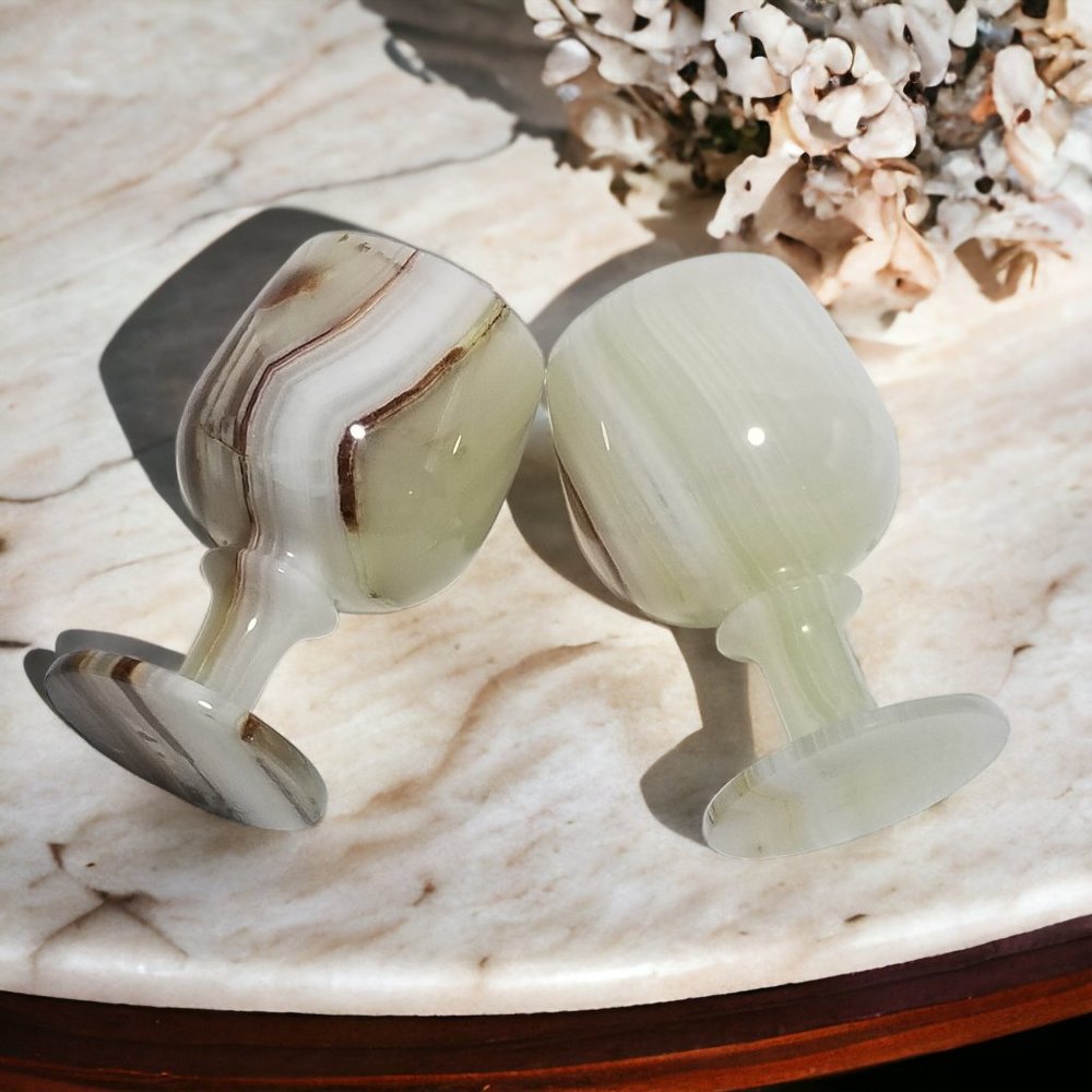 Vintage Onyx Marble Natural Stone Wine Glass Goblets- Set of Two - Picture 9 of 16